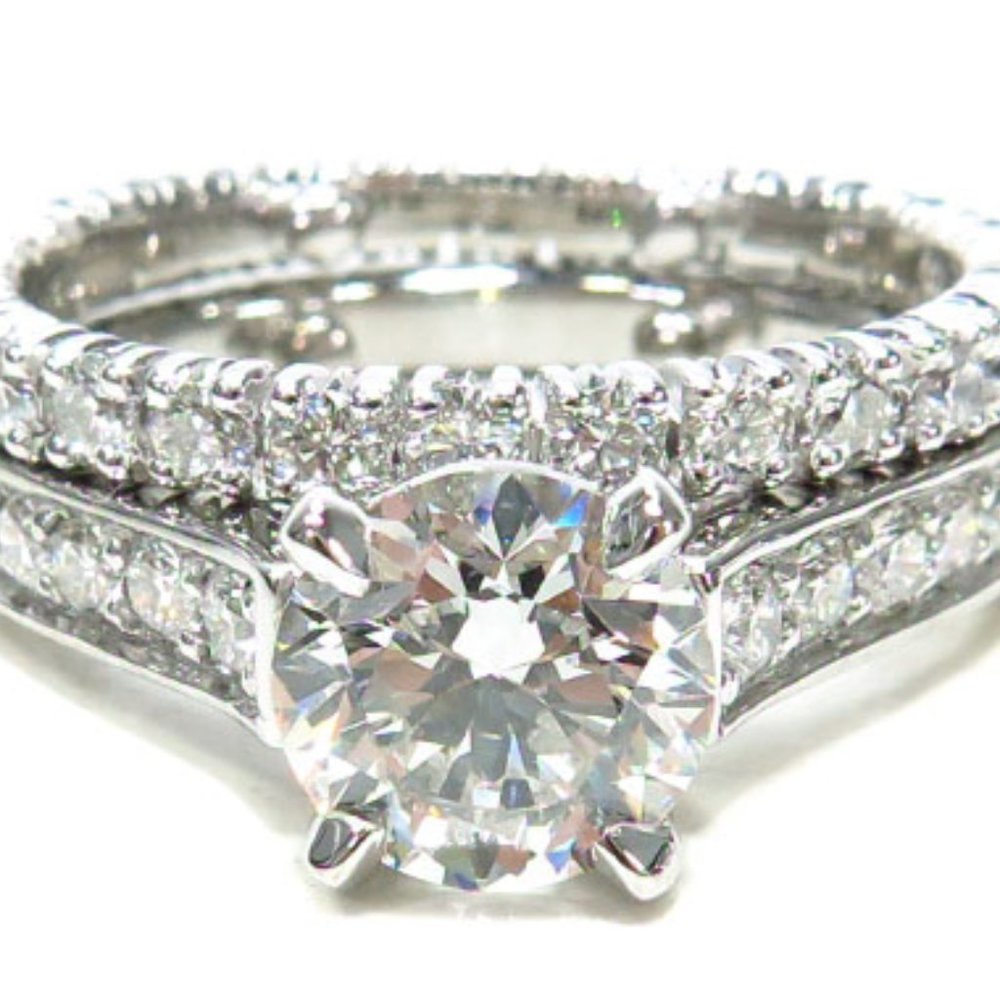 Platinum Prong 1.50 ct Diamond Engagement Ring Set - Picture 1 of 9